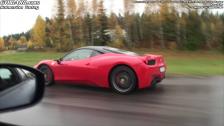 Ferrari 458 Italia vs Nissan GT-R facelift (Decat + Y-pipe) in the rain x 4 races