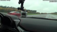 BMW M6 Coupe vs Ferrari 458 Italia from the Ferrari in the wet and standstill