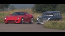Volvo Amazon vs Ferrari 599 GTB F1 Interior + exterior race