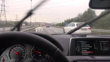 Slippery BMW M6 Gran Coupe when wet in the rain at the highway 2WD with over 600 HP