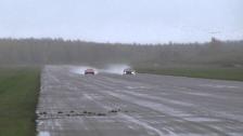 Approaching: Ferrari 458 Italia and Nissan GT-R R35 530 HP in the rain