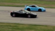 Ferrari 458 Italia Spider (top down!) vs 9ff GTurbo 750 Porsche 911 GT3 RS based