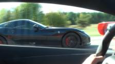 Ferrari 599 GTO vs Lamborghini LP700-4 Aventador x 2 races camerangle from the Lamborghini
