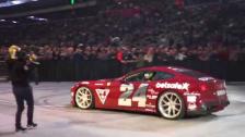 [50p] Hot girl with Ferrari F12Berlinetta entering Amsterdam Arena at Gumball 3000 Stockholm-Vegas